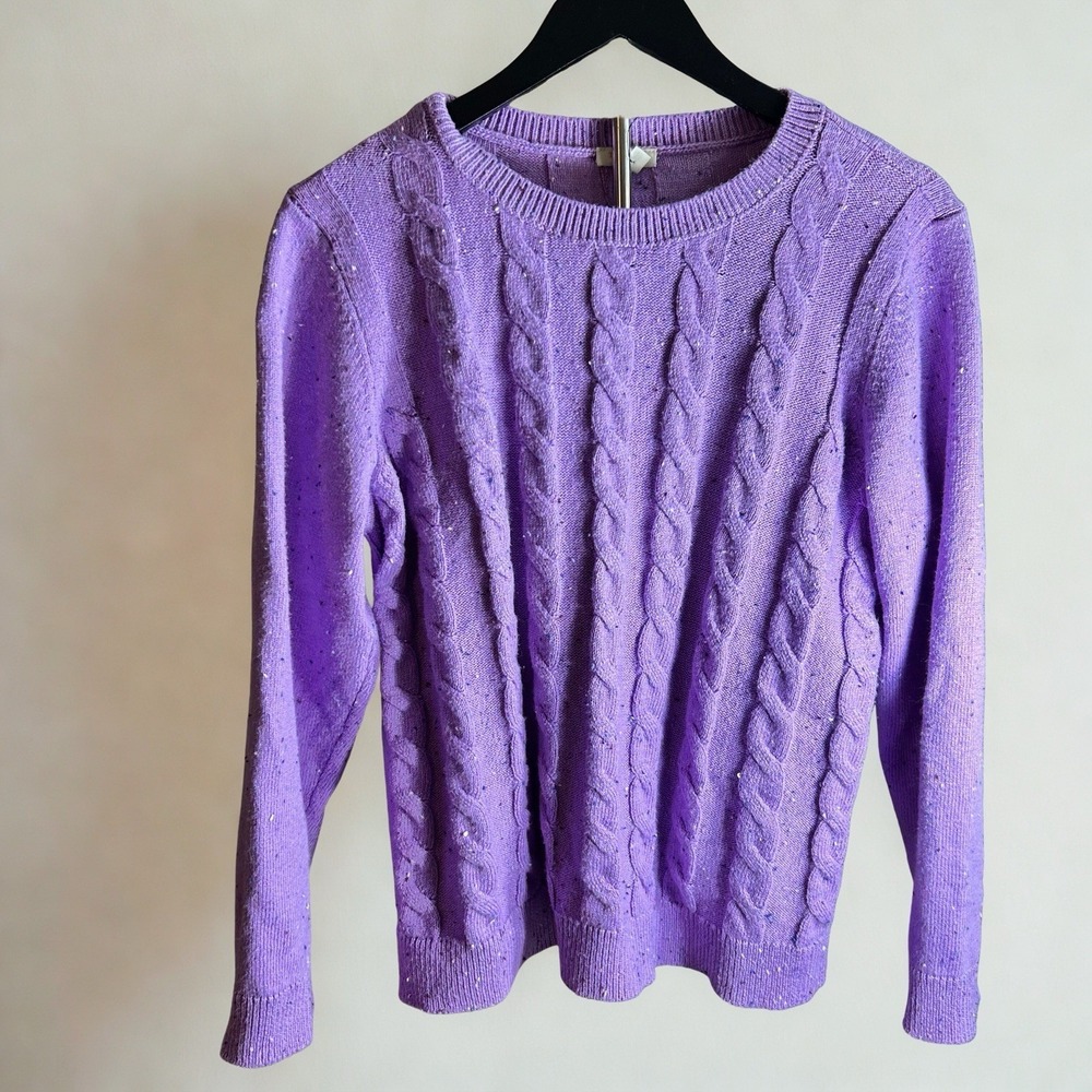 Talbots Petite‎ Purple Donegal Cable Knit Sweater XL P Confetti Cotton Blend